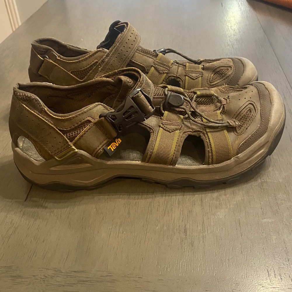 Teva Tanza Leather Brown Hiking Sandals Mens 11 Water Shoes Camping